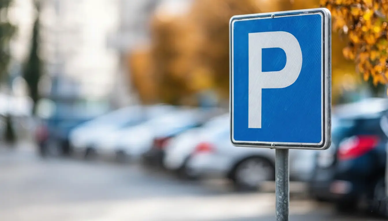 Blue parking sign P close-up indicating a legal parking zone